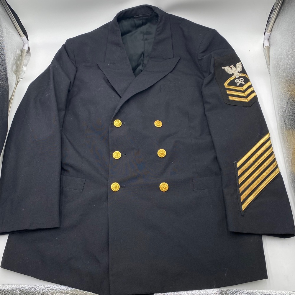 US Navy Chief Petty Officer Service Dress Blue Coat 44R Navy Gold Button Uniform